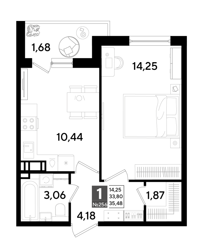 1-комнатная квартира, 34.62 м² в ЖК "Догма Юкки" - планировка, фото №1