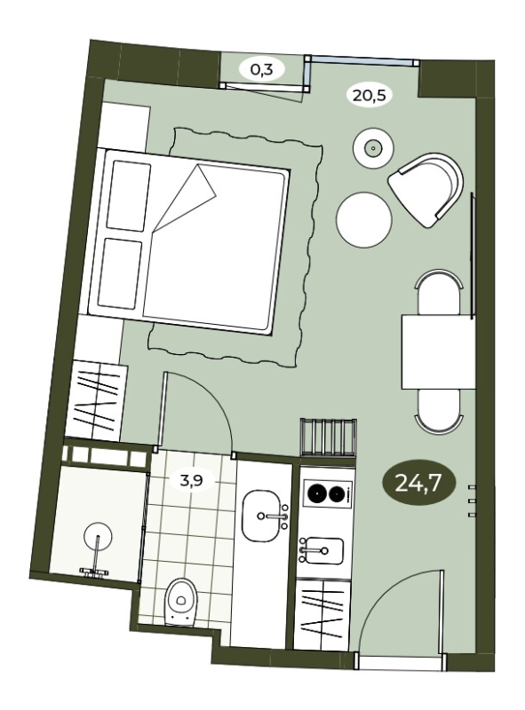 Квартира-студия, 24.6 м² в ЖК "Место в Рощино" - планировка, фото №1