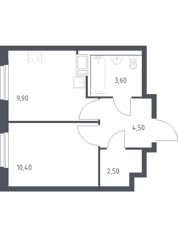 1-комнатная квартира, 30.9 м² - планировка, фото №1