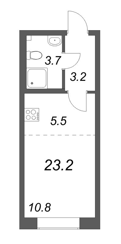 Квартира-студия, 23.4 м² - планировка, фото №1