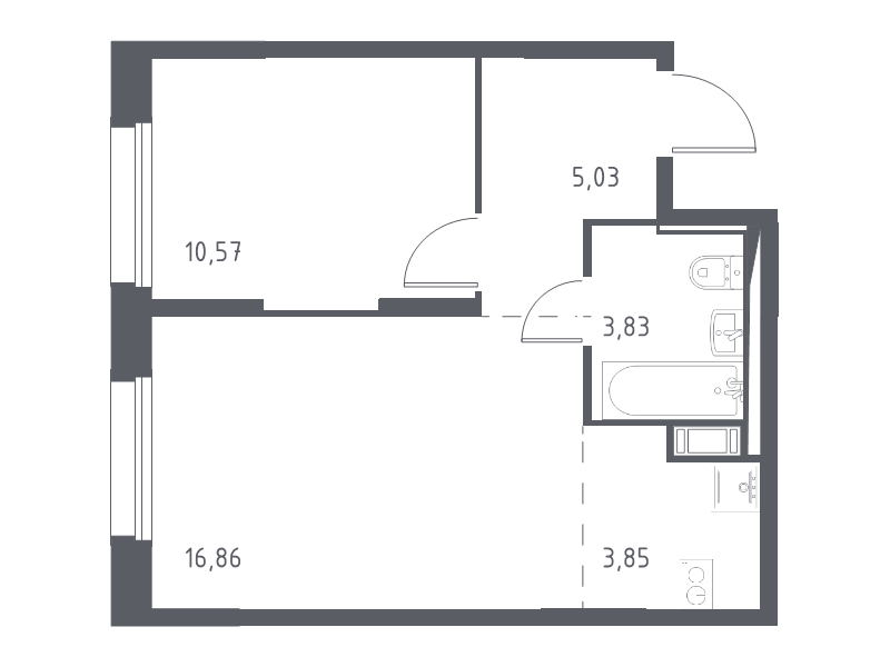 2-комнатная (Евро) квартира, 40.14 м² - планировка, фото №1