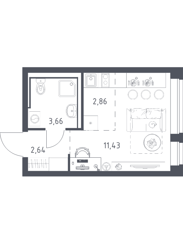 Квартира-студия, 20.59 м² в ЖК "Новое Колпино" - планировка, фото №1