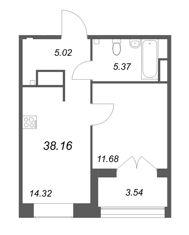 1-комнатная квартира, 38.16 м² в ЖК "Ranta Residence" - планировка, фото №1