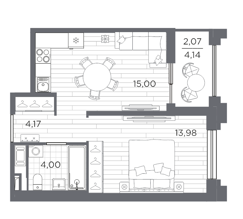 2-комнатная (Евро) квартира, 39.22 м² в ЖК "Ассамблея" - планировка, фото №1
