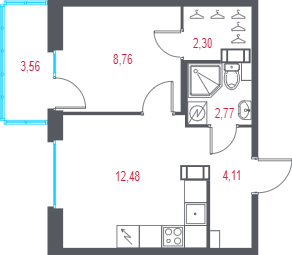 1-комнатная квартира, 31.49 м² в ЖК "Город-спутник Южный" - планировка, фото №1