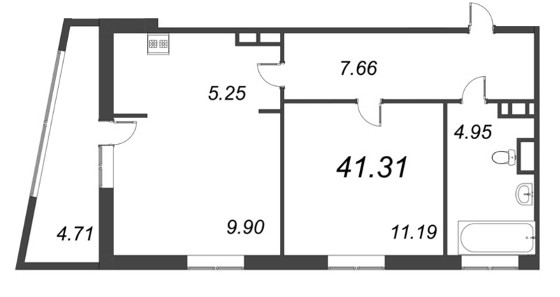 2-комнатная (Евро) квартира, 41.31 м² - планировка, фото №1