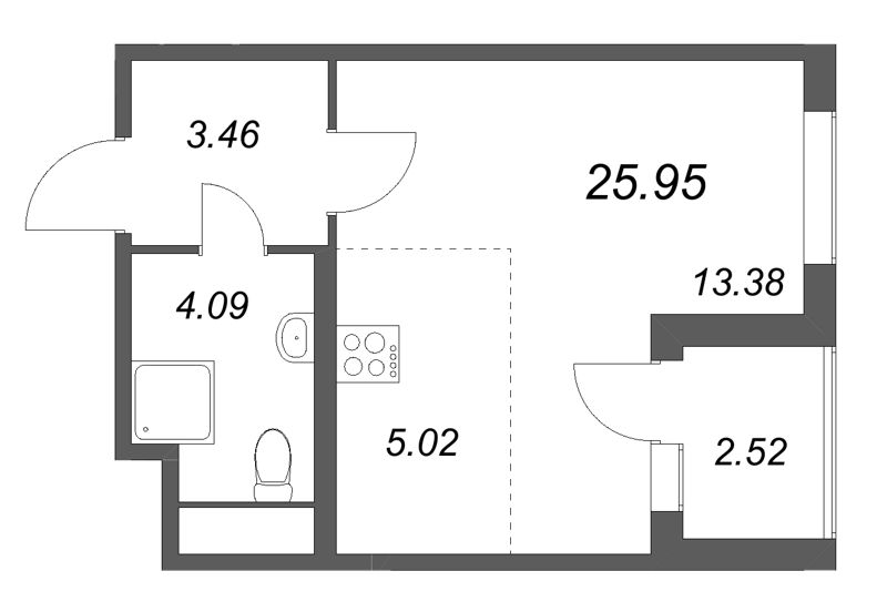 Квартира-студия, 25.95 м² в ЖК "Любоград" - планировка, фото №1