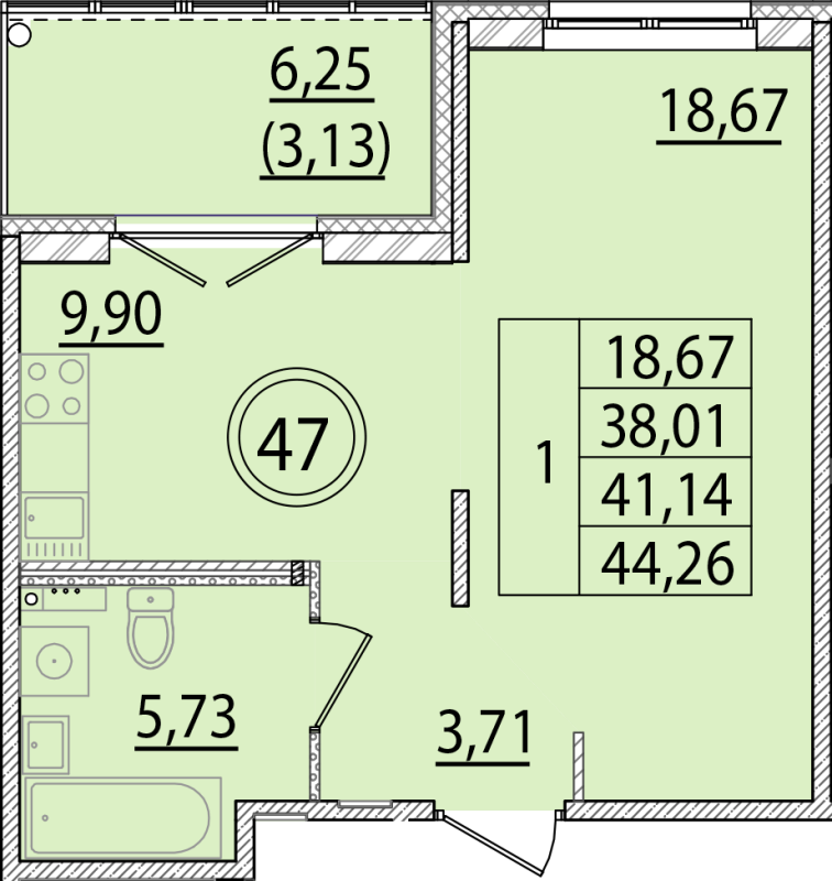 1-комнатная квартира, 38.01 м² в ЖК "Образцовый квартал 15" - планировка, фото №1