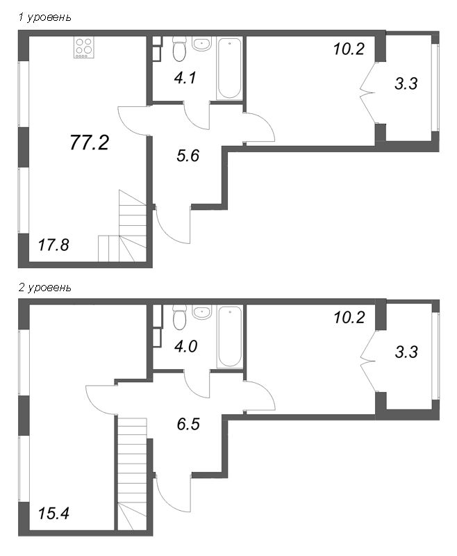 4-комнатная (Евро) квартира, 77.2 м² в ЖК "Пулково Лейк" - планировка, фото №1