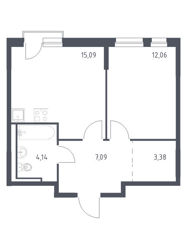 2-комнатная (Евро) квартира, 41.76 м² в ЖК "Невская Долина" - планировка, фото №1
