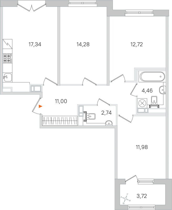 4-комнатная (Евро) квартира, 74.52 м² в ЖК "Дубровский" - планировка, фото №1