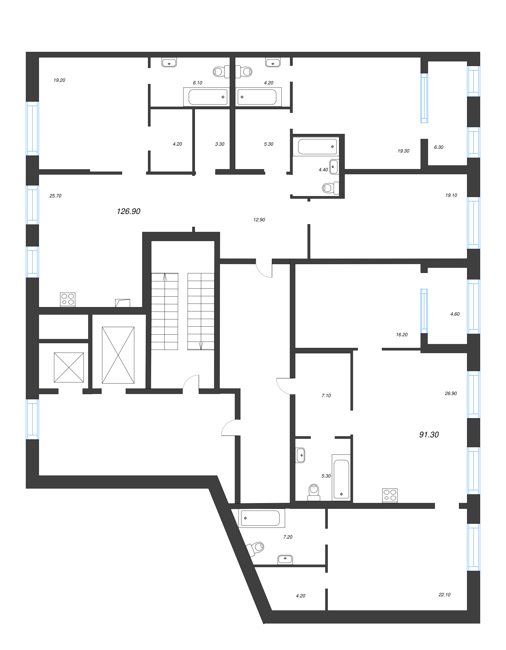 4-комнатная (Евро) квартира, 126.9 м² - планировка этажа