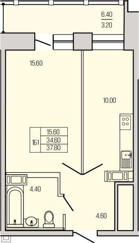 1-комнатная квартира, 37.8 м² в ЖК "Экос" - планировка, фото №1