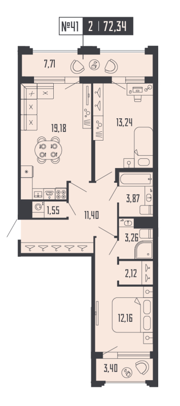 3-комнатная (Евро) квартира, 72.34 м² в ЖК "Shepilevskiy" - планировка, фото №1