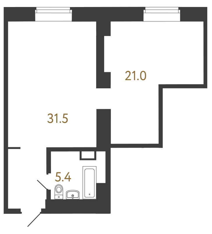 2-комнатная (Евро) квартира, 57.9 м² в ЖК "Типография" - планировка, фото №1