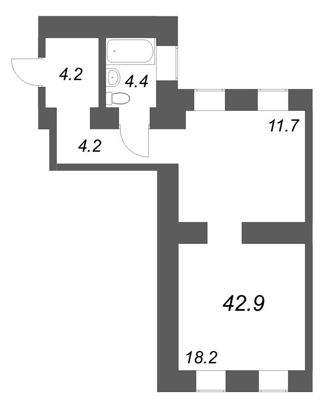 1-комнатная квартира, 42.9 м² в ЖК "Дом купца Злобина" - планировка, фото №1
