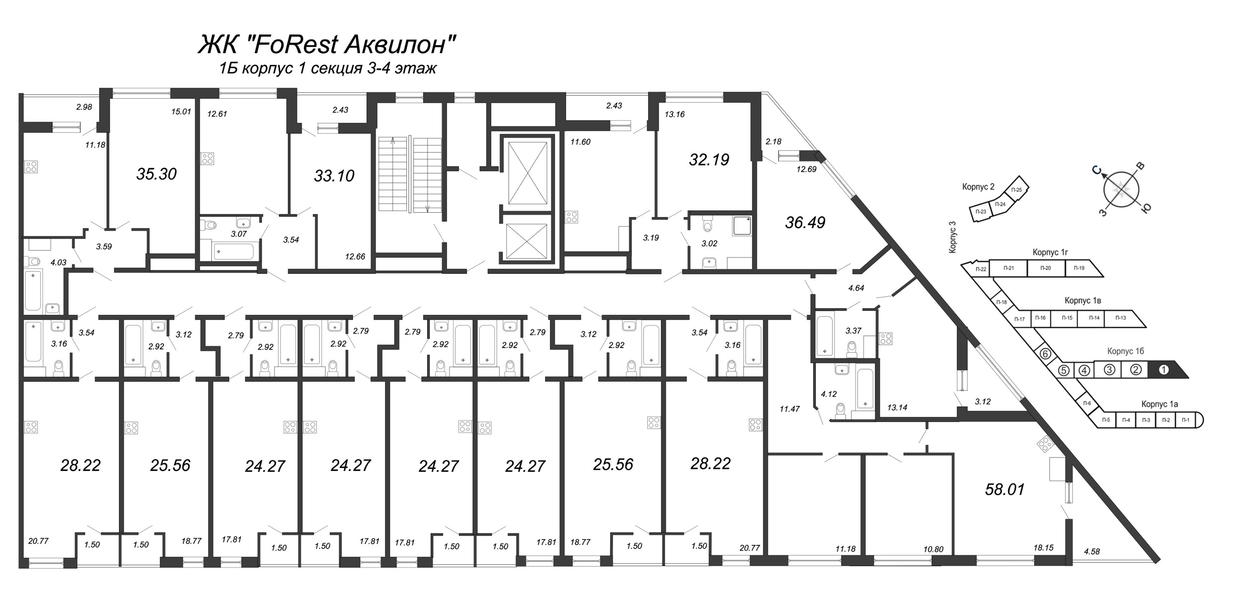 Квартира-студия, 23.7 м² в ЖК "FoRest Аквилон" - планировка этажа