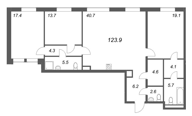 4-комнатная (Евро) квартира, 123.9 м² в ЖК "Коллекционер" - планировка, фото №1