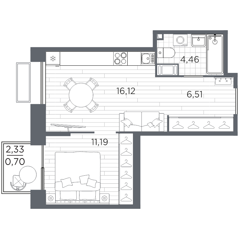 2-комнатная (Евро) квартира, 38.98 м² в ЖК "Respect" - планировка, фото №1