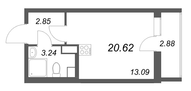 Квартира-студия, 20.62 м² в ЖК "Кинопарк" - планировка, фото №1