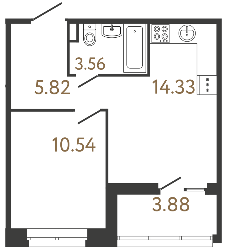 1-комнатная квартира, 34.25 м² в ЖК "Ultra City 3.0" - планировка, фото №1