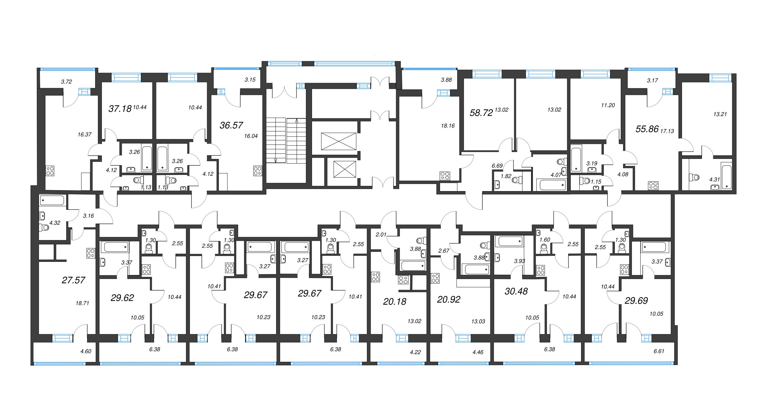 Квартира-студия, 20.92 м² в ЖК "Искра-Сити" - планировка этажа
