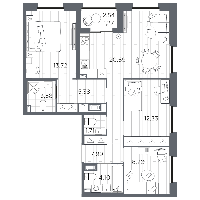 4-комнатная (Евро) квартира, 79.47 м² в ЖК "Оптимист" - планировка, фото №1