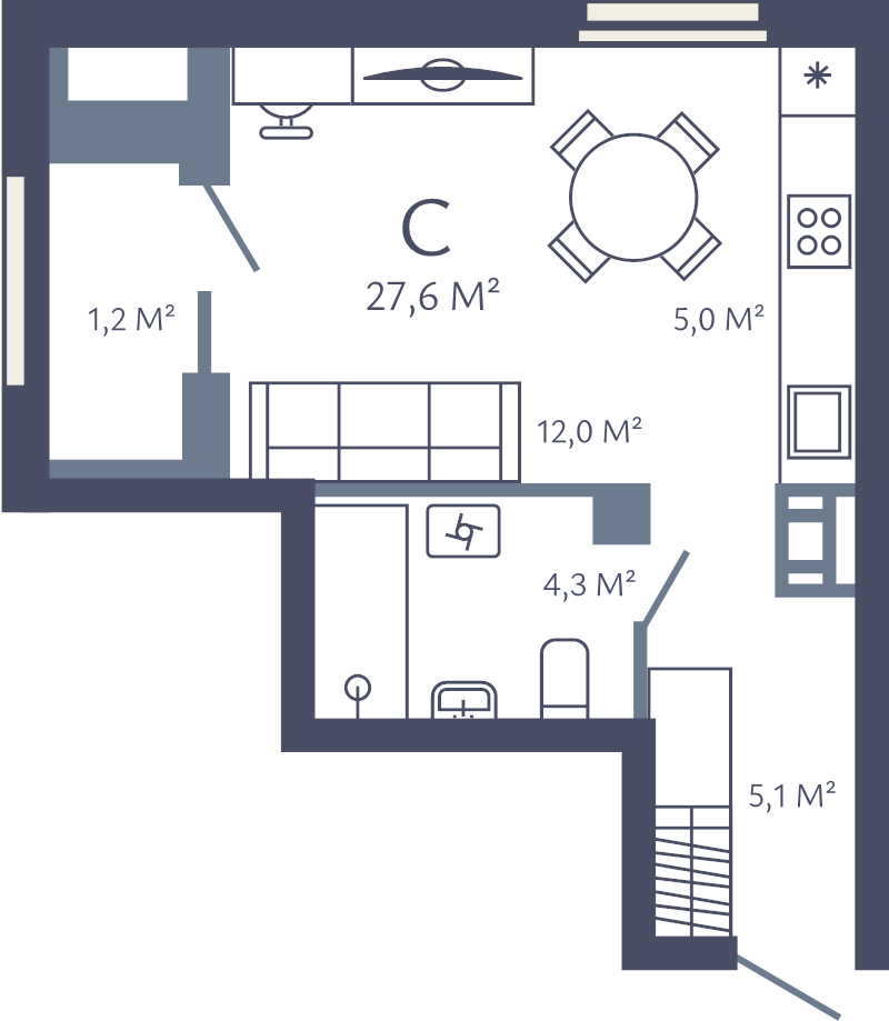 Квартира-студия, 27.6 м² в ЖК "Лендлер" - планировка, фото №1