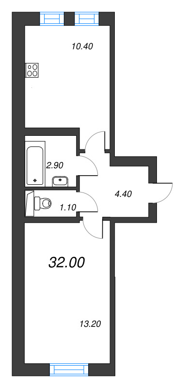 1-комнатная квартира, 32 м² в ЖК "ЭКО Квартал NEGA" - планировка, фото №1