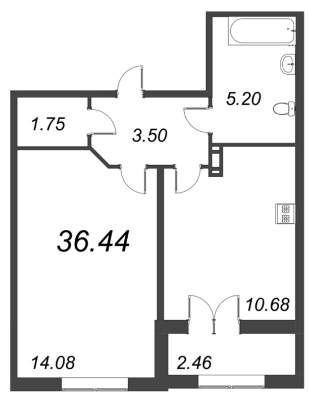 1-комнатная квартира, 36.44 м² в ЖК "Рождественский квартал" - планировка, фото №1