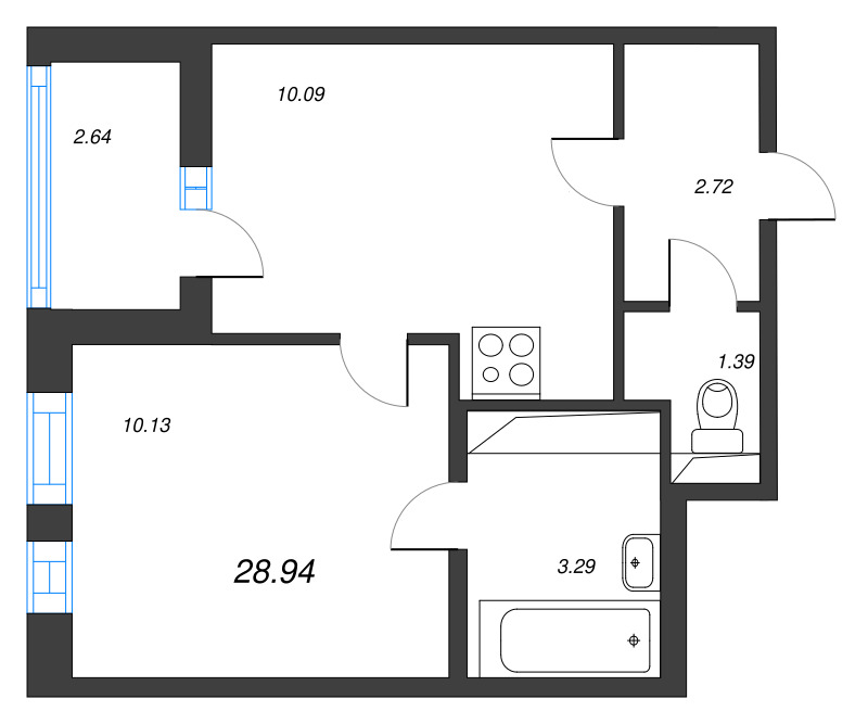 1-комнатная квартира, 28.94 м² в ЖК "AEROCITY" - планировка, фото №1
