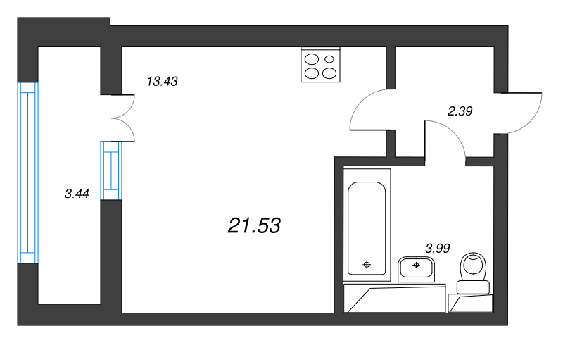 Квартира-студия, 21.53 м² в ЖК "AEROCITY" - планировка, фото №1