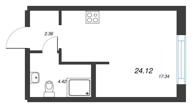 Квартира-студия, 24.12 м² в ЖК "ID Murino III" - планировка, фото №1