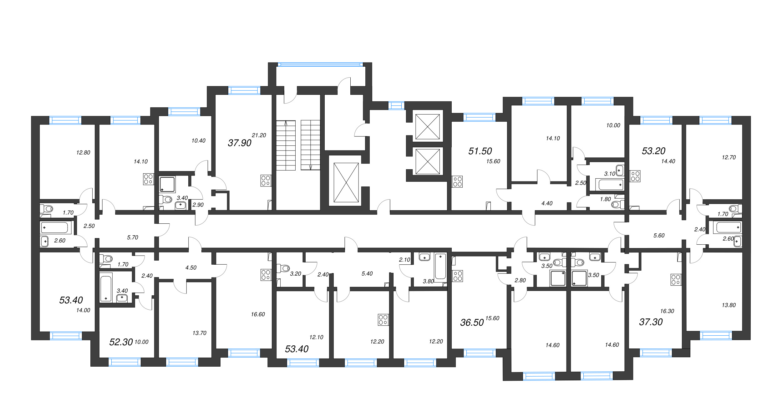 2-комнатная (Евро) квартира, 36.5 м² - планировка этажа