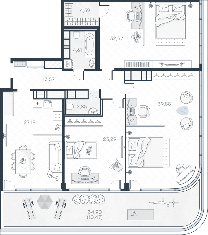 4-комнатная (Евро) квартира, 158.82 м² в ЖК "MONODOM-ART" - планировка, фото №1