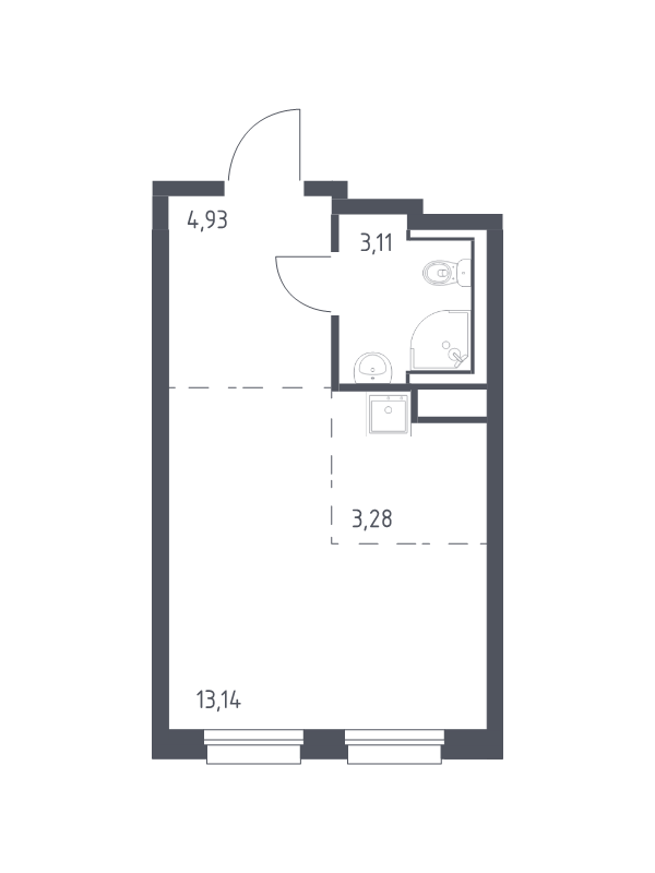 Квартира-студия, 24.46 м² в ЖК "Новые Лаврики" - планировка, фото №1