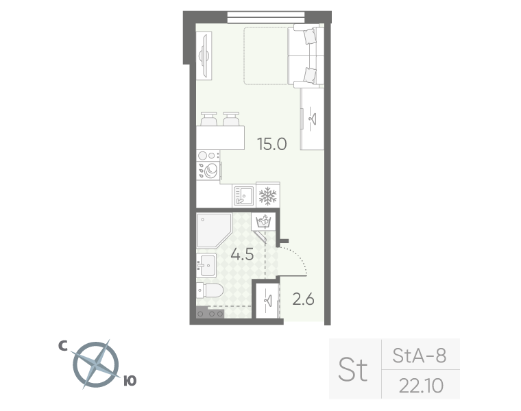 Квартира-студия, 22.1 м² в ЖК "Пулково Lake" - планировка, фото №1