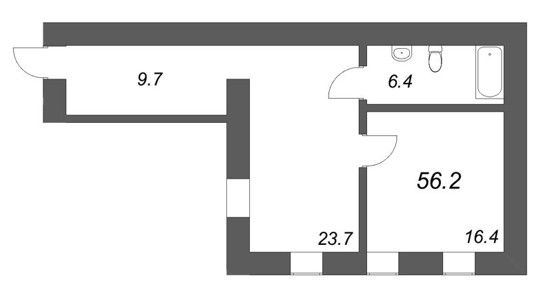 2-комнатная (Евро) квартира, 56.2 м² в ЖК "Дом купца Злобина" - планировка, фото №1