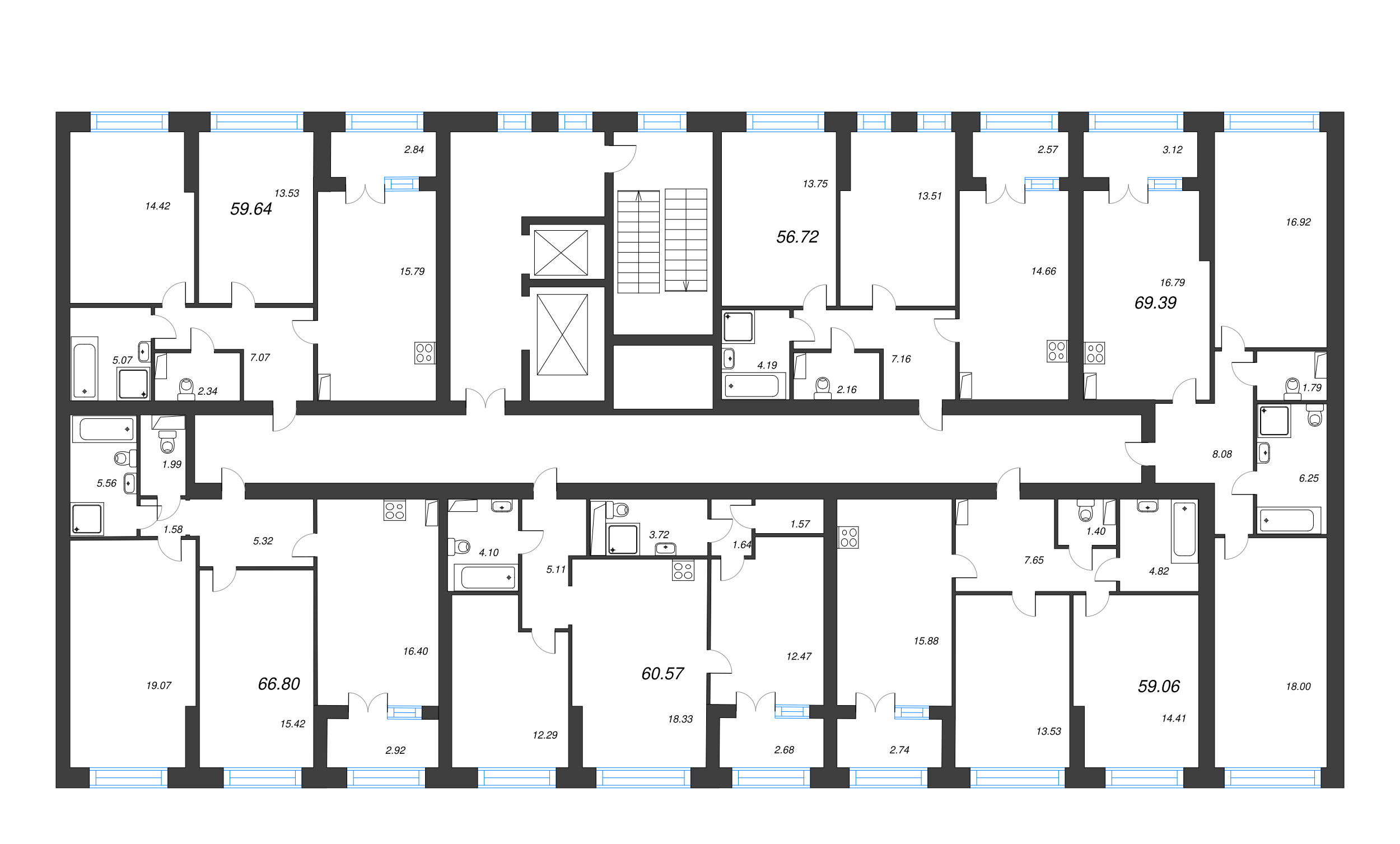 2-комнатная квартира, 66.8 м² в ЖК "Наука" - планировка этажа