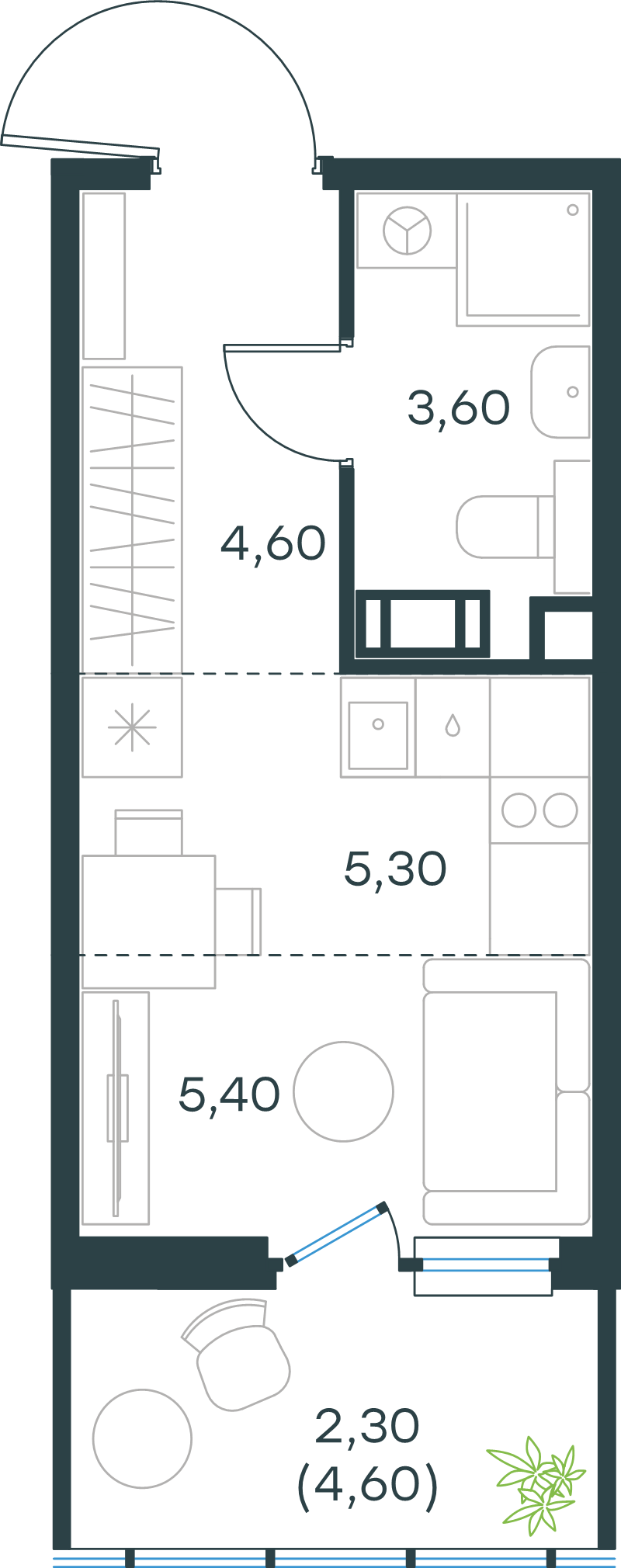 Квартира-студия, 21.2 м² в ЖК "Левел Мечникова" - планировка, фото №1