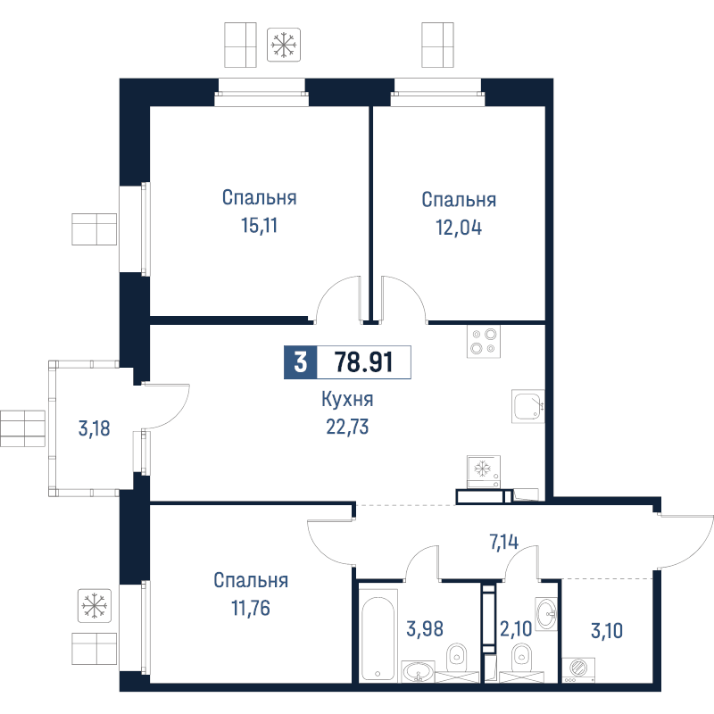 4-комнатная (Евро) квартира, 78.91 м² в ЖК "Максималист" - планировка, фото №1