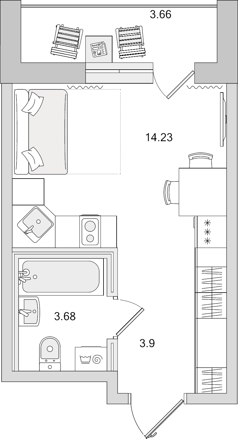 Квартира-студия, 21.81 м² - планировка, фото №1