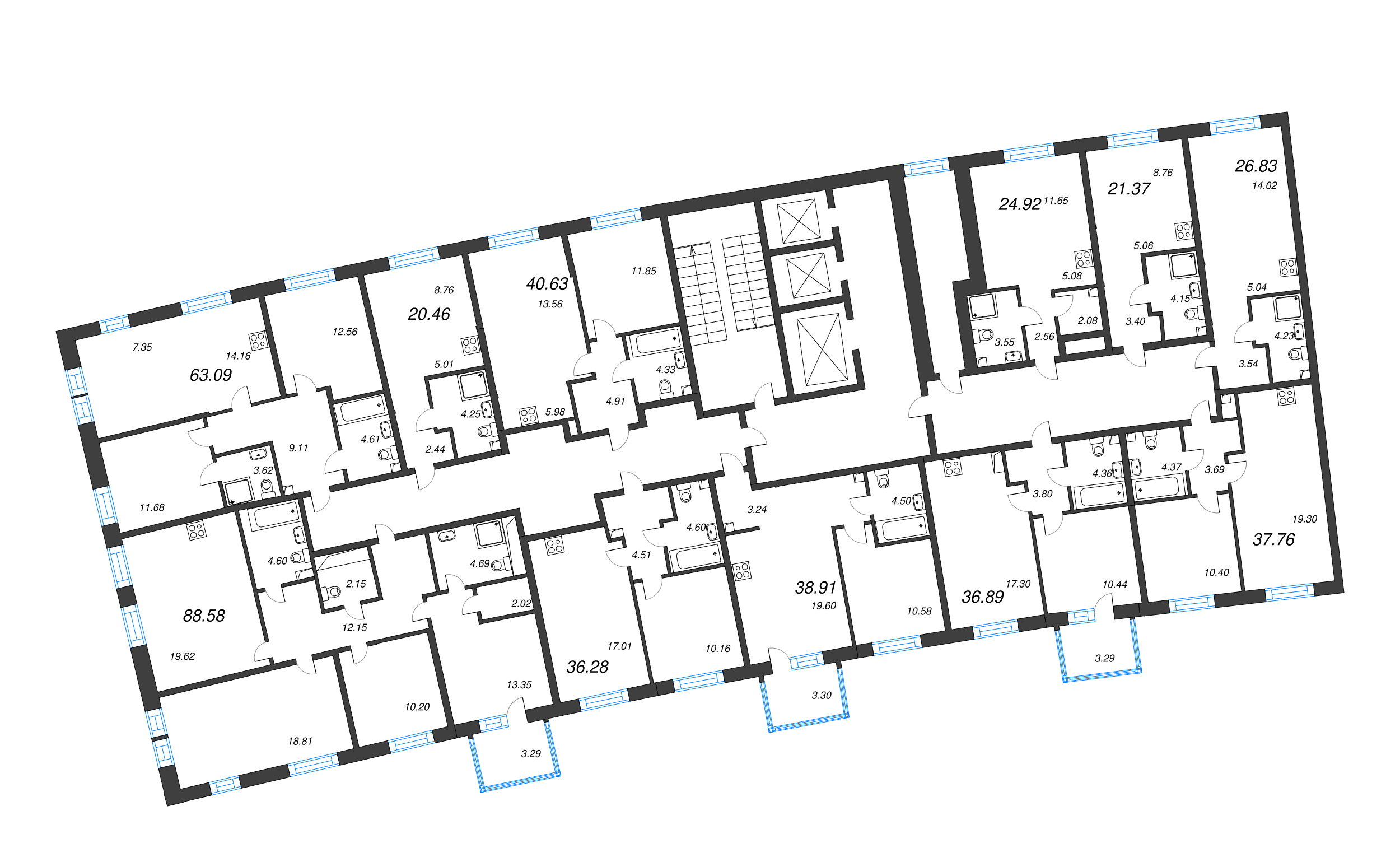 2-комнатная (Евро) квартира, 36.28 м² в ЖК "Бульвар Грина" - планировка этажа