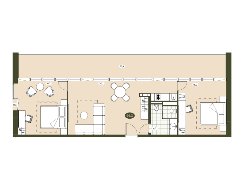 3-комнатная (Евро) квартира, 98.7 м² в ЖК "Место в Рощино" - планировка, фото №1