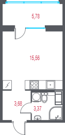 Квартира-студия, 24.34 м² в ЖК "Город-спутник Южный" - планировка, фото №1