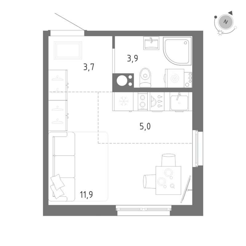 Квартира-студия, 24.5 м² в ЖК "Клюква.Парк" - планировка, фото №1