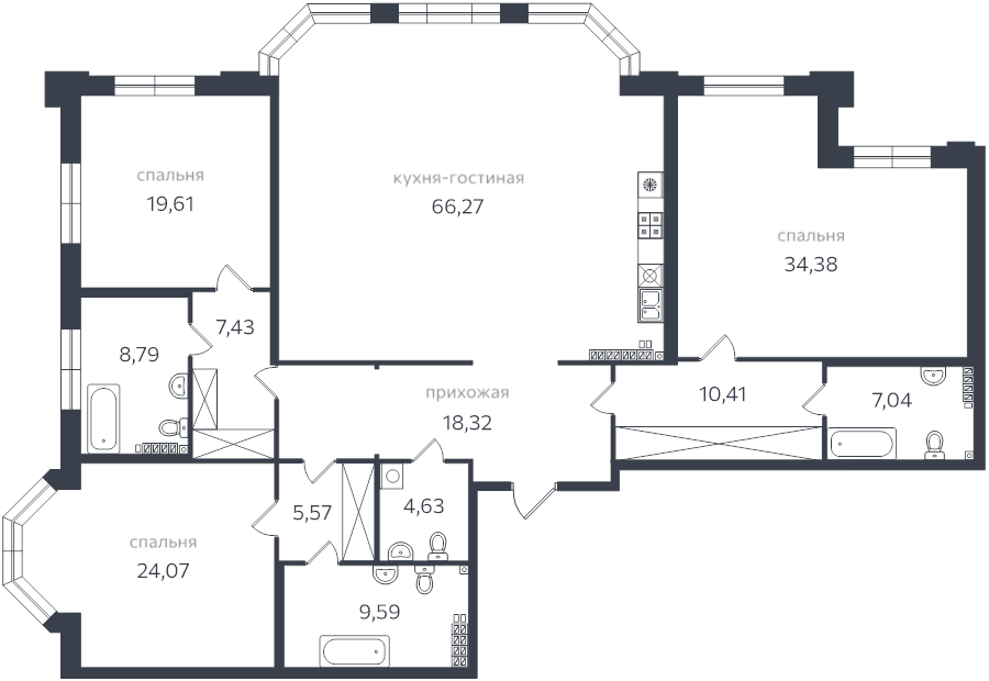 4-комнатная (Евро) квартира, 224.2 м² - планировка, фото №1