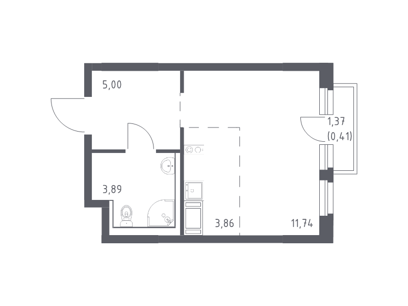 Квартира-студия, 24.9 м² в ЖК "Новое Колпино" - планировка, фото №1