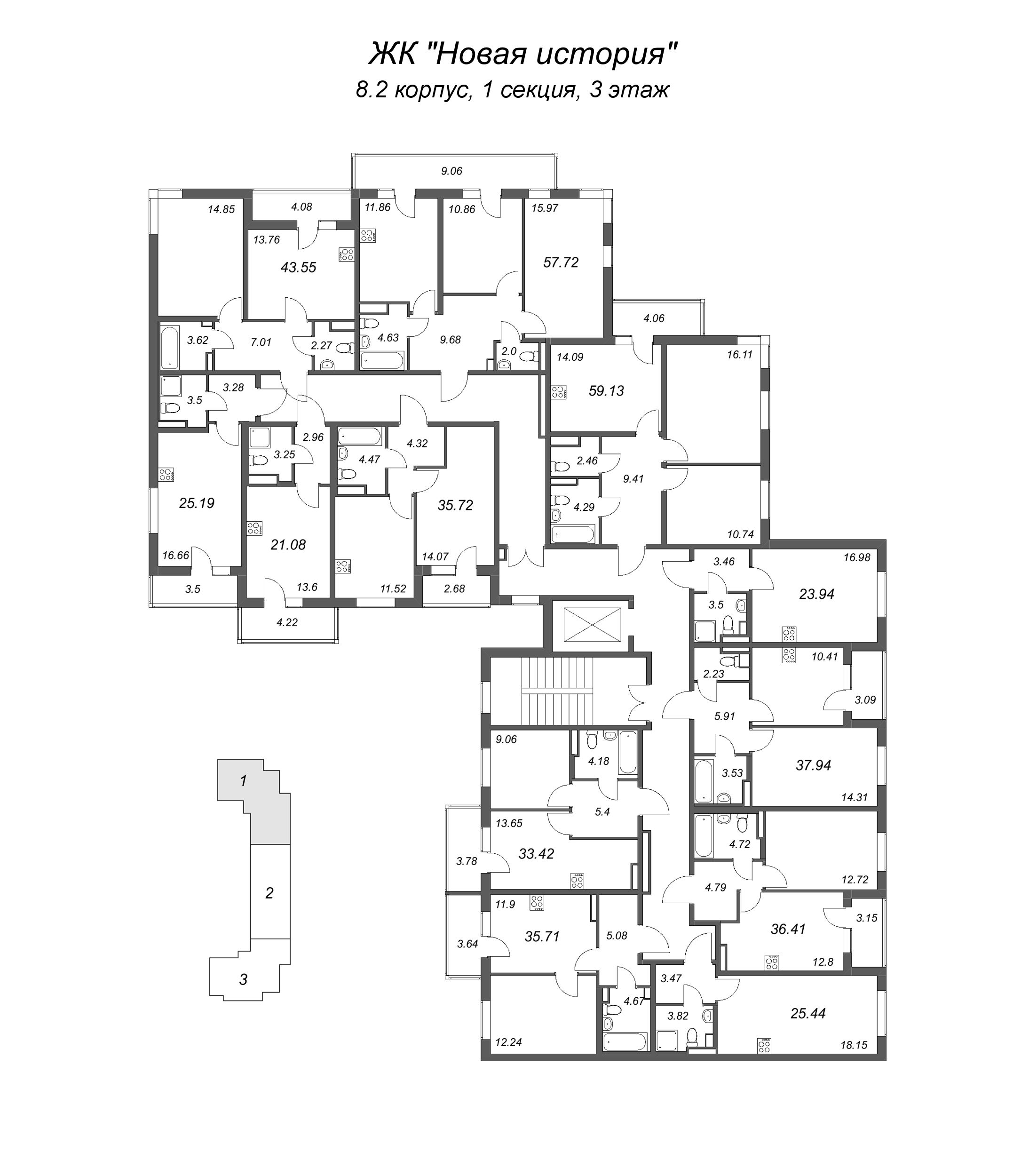 Квартира-студия, 21.08 м² в ЖК "Новая история" - планировка этажа