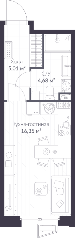 Квартира-студия, 26.04 м² в ЖК "VEREN NORT сертолово" - планировка, фото №1